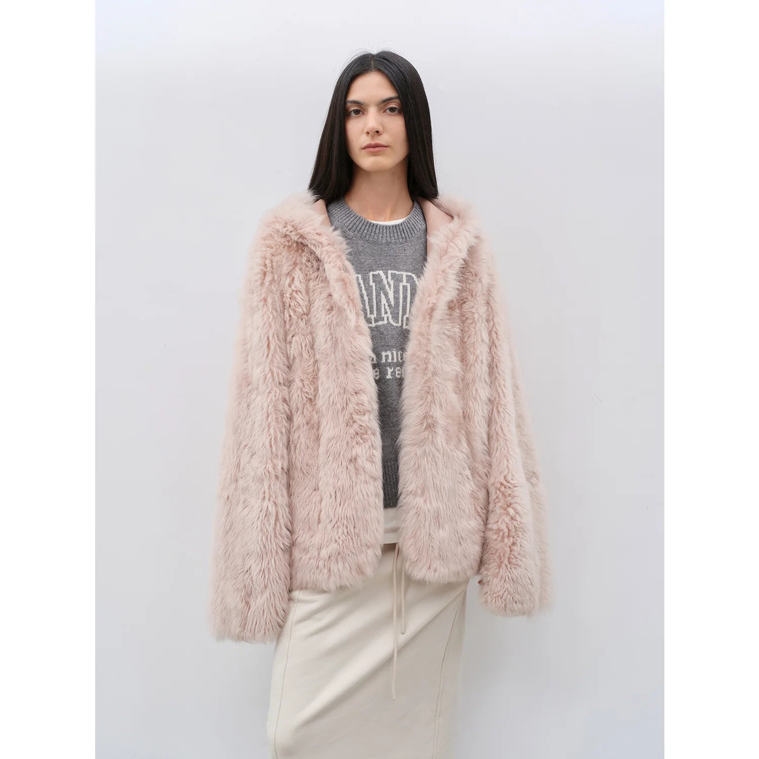 "Winter Snow" Lazy Silhouette Hooded Tuscan Curly Sheepskin Fur Coat Winter