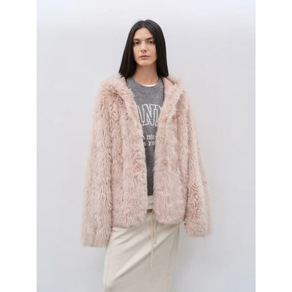 "Winter Snow" Lazy Silhouette Hooded Tuscan Curly Sheepskin Fur Coat Winter