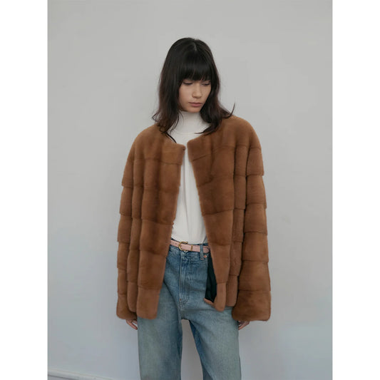 Vintage Clock Velvet Mink Fur Coat Winter