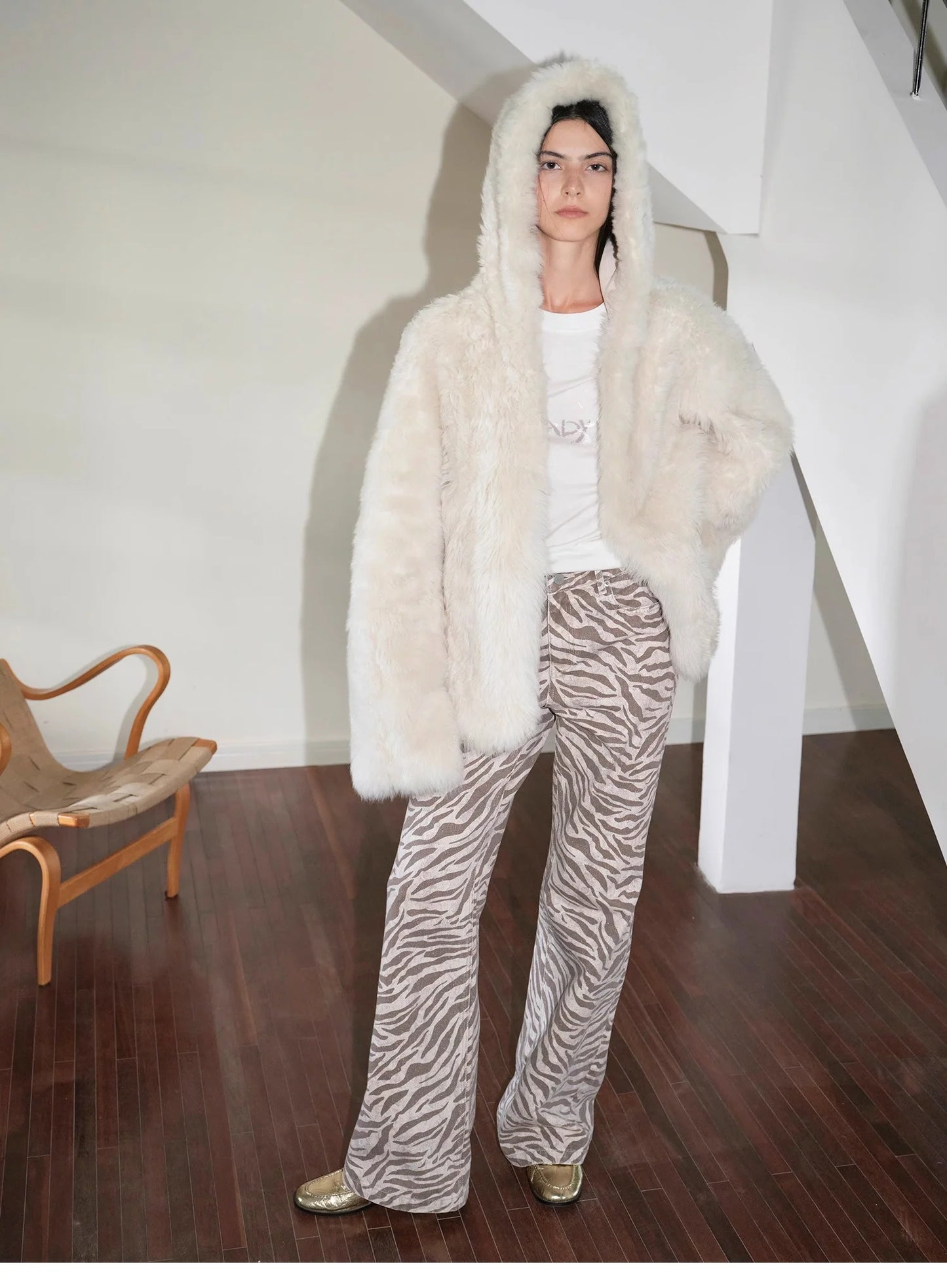 "Winter Snow" Lazy Silhouette Hooded Tuscan Curly Sheepskin Fur Coat Winter