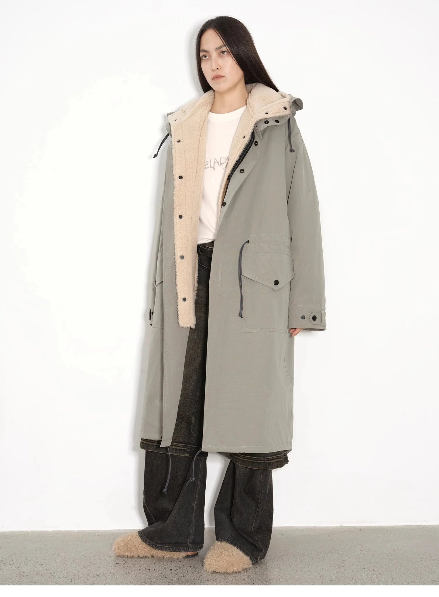 "Winter Institute" Windproof and Warm Drop Shoulder Large Version Long Hooded Detachable Liner Parka