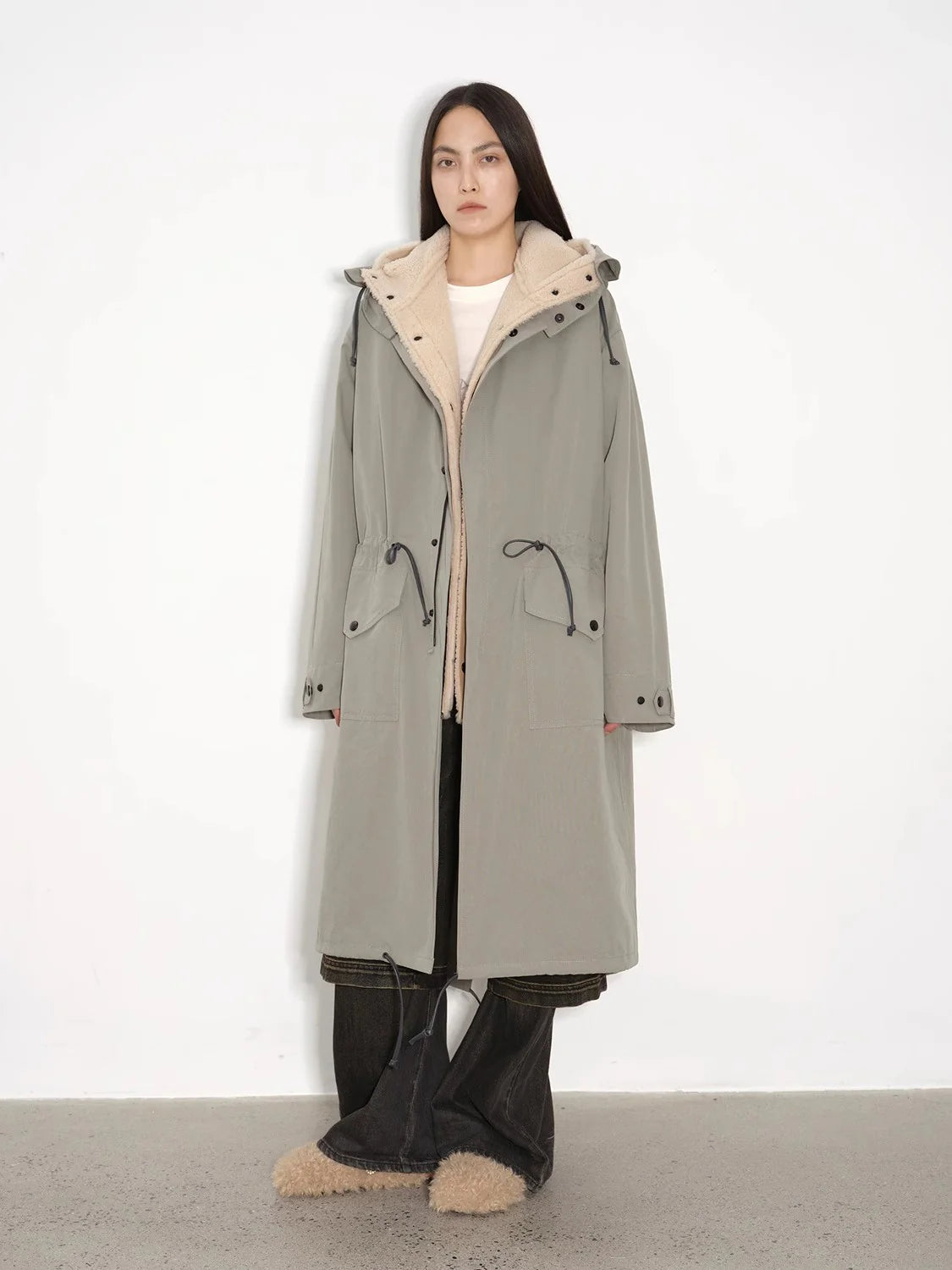 "Winter Institute" Windproof and Warm Drop Shoulder Large Version Long Hooded Detachable Liner Parka