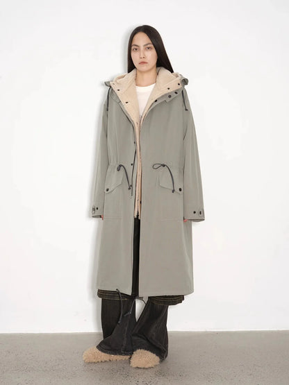 "Winter Institute" Windproof and Warm Drop Shoulder Large Version Long Hooded Detachable Liner Parka