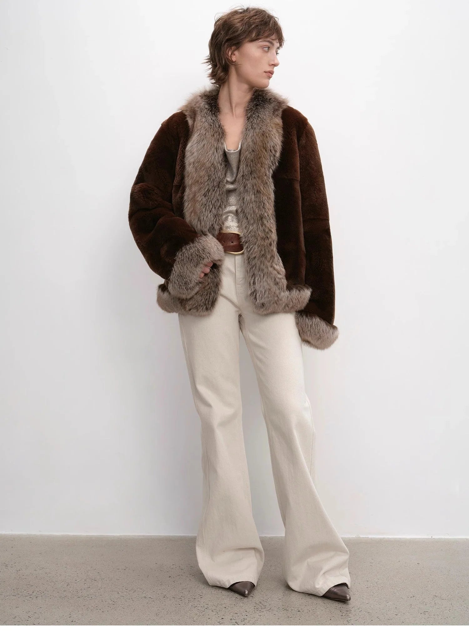 Paris Pictorial Vintage Two-Tone Fox Fur Collar Soft Otter Fur Jacket