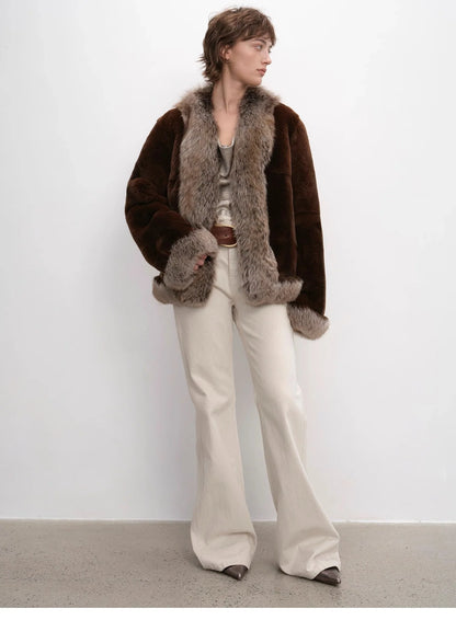 Paris Pictorial Vintage Two-Tone Fox Fur Collar Soft Otter Fur Jacket