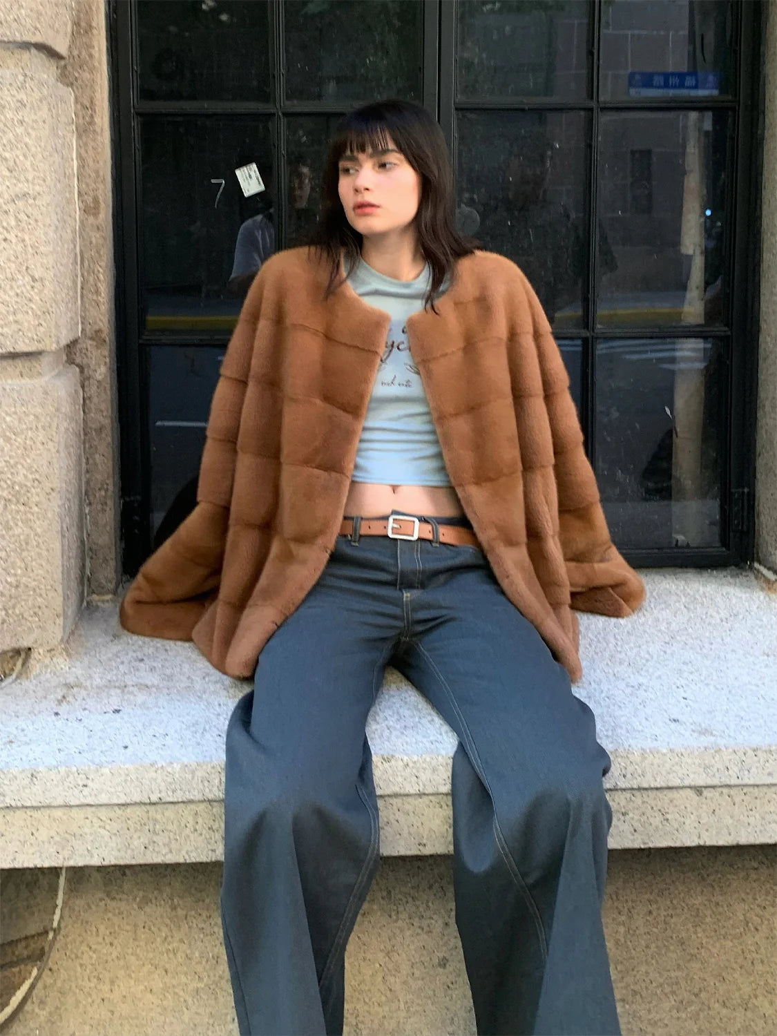 Vintage Clock Velvet Mink Fur Coat Winter