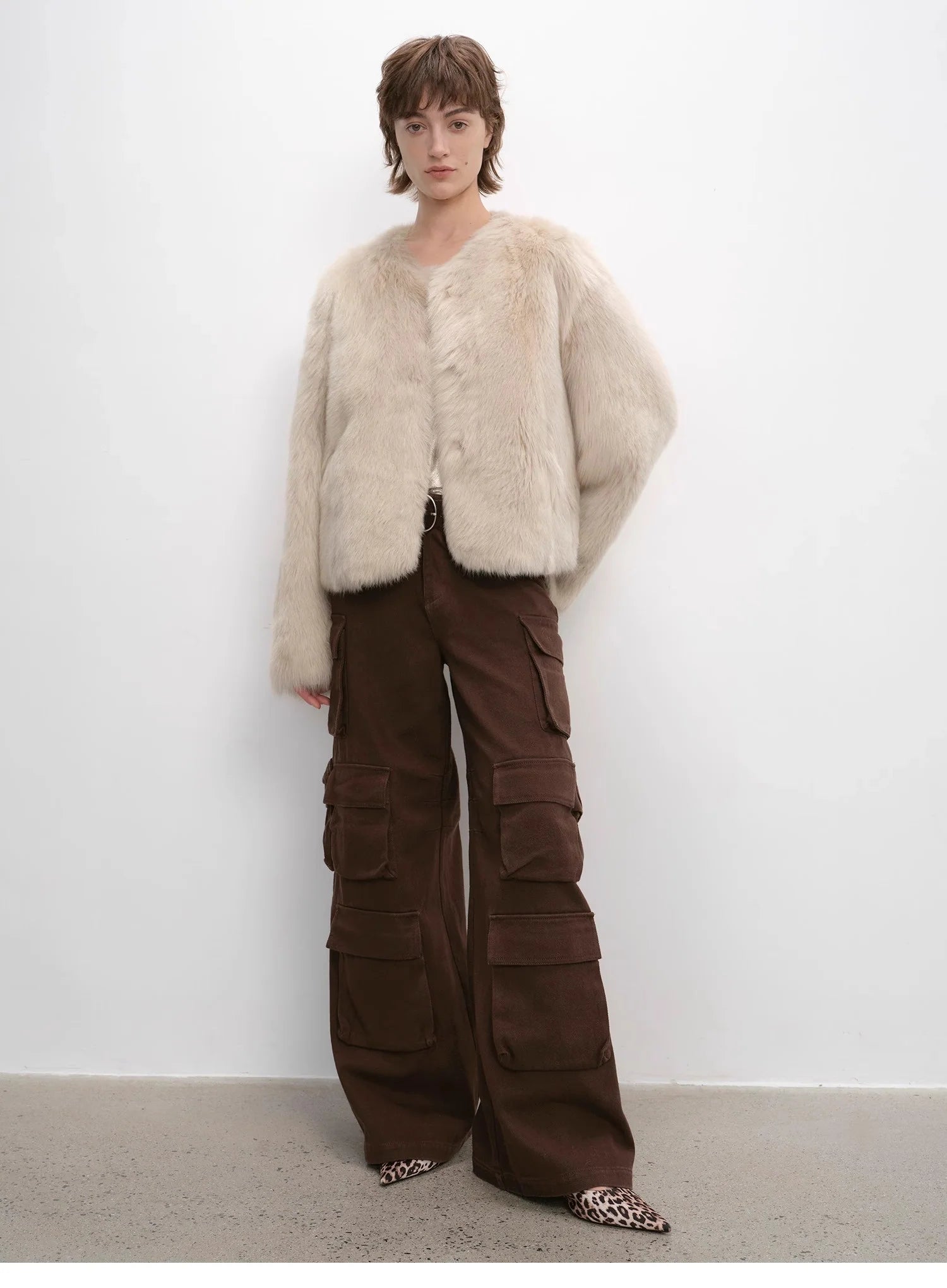 "Darcy Manor" Imported Tuscan Straight Wool Sheepskin Sweetheart Collar Short Fur Coat