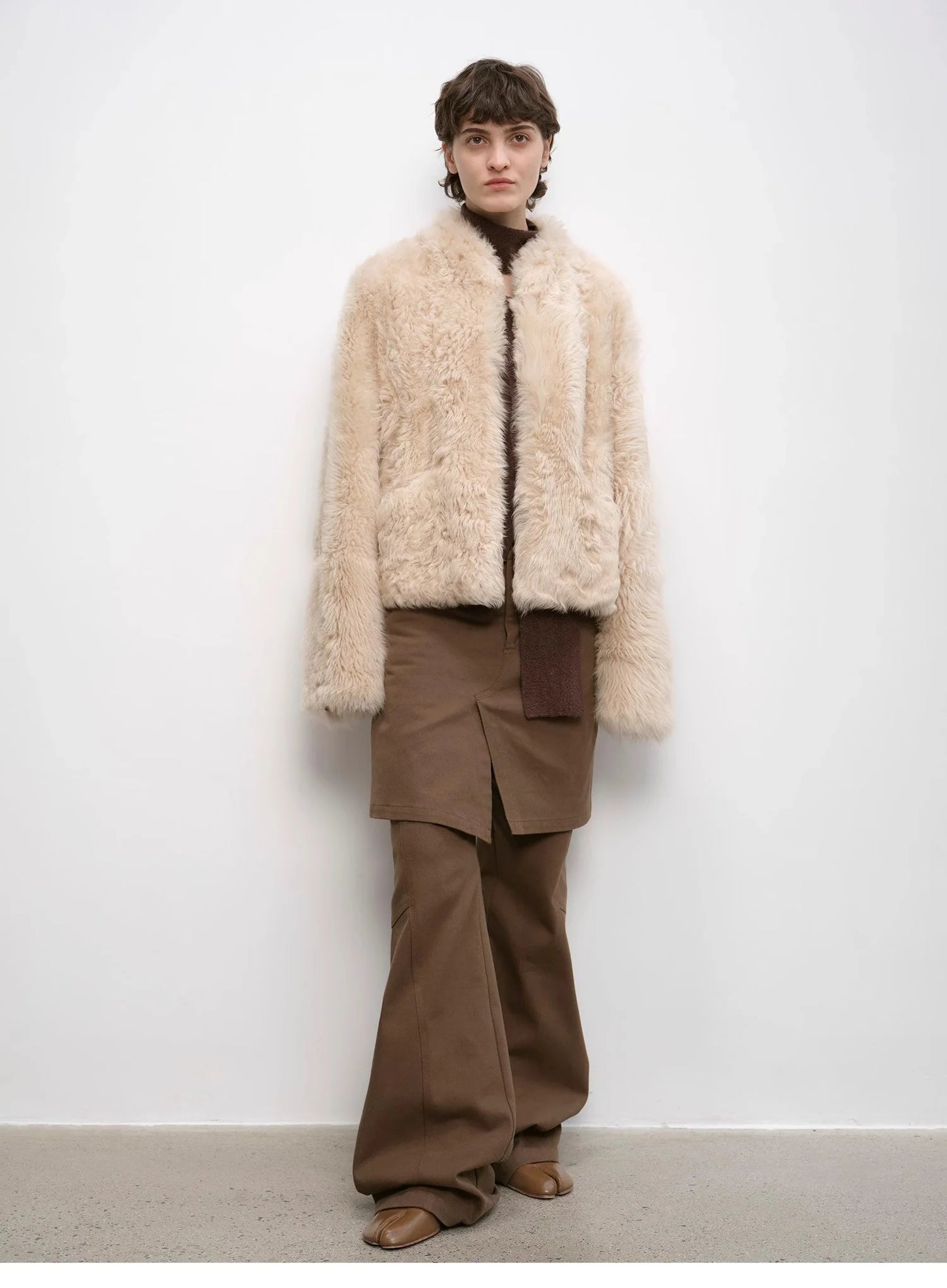 "Autumn Basel" Imported Tuscan Sheepskin Half-Roll Short Casual Fur Coat