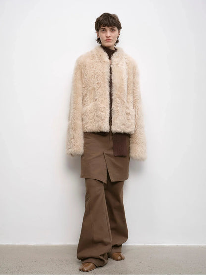 "Autumn Basel" Imported Tuscan Sheepskin Half-Roll Short Casual Fur Coat