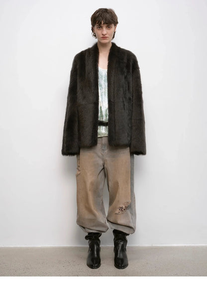 "Winter Love Island"Tuscan Fur One-Piece Coat Women'S Long Hanging Collar Straight Fur Coat