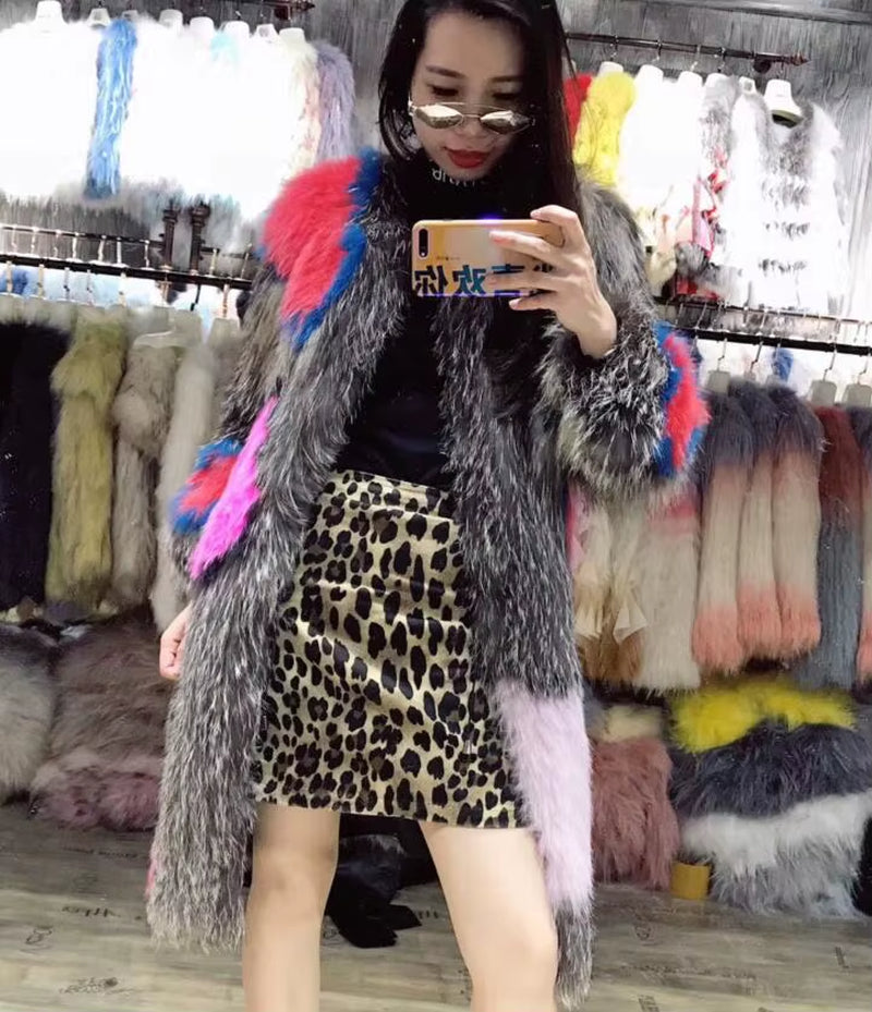 2019 Autumn Nature Fur Coat Jacket Fox Fur Knit Coat Winter Women Fur Fashion Pattern Fox Fur Medium Long Section Coats