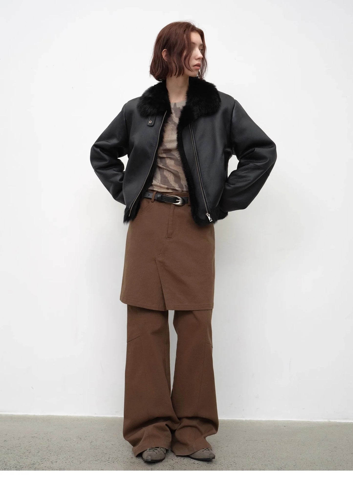 "Luxury and Elegance" Motorcycle Style Tuscan Sheepskin Short Fur Coat for Women