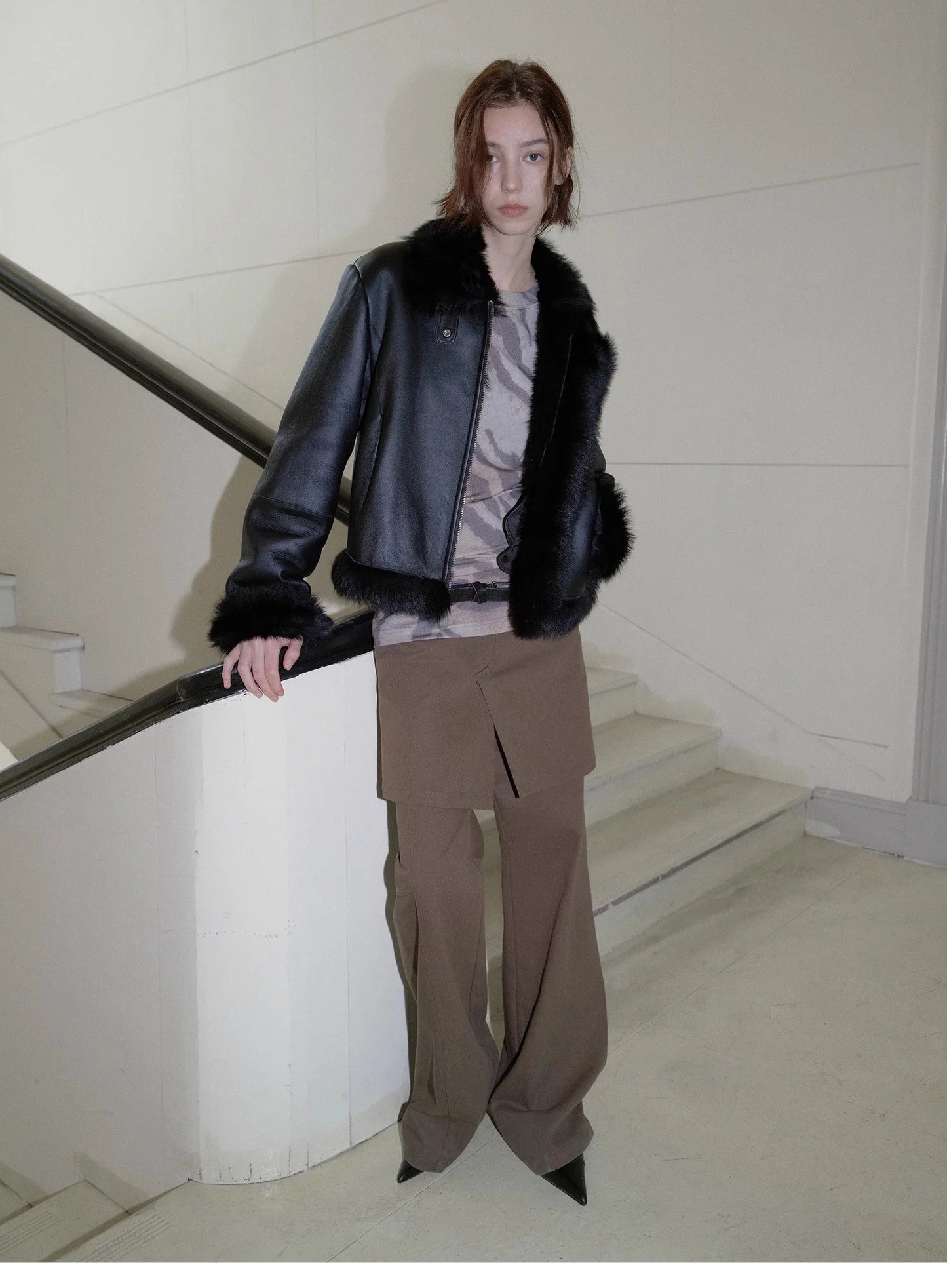 "Luxury and Elegance" Motorcycle Style Tuscan Sheepskin Short Fur Coat for Women