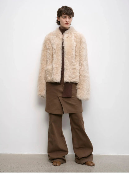 "Autumn Basel" Imported Tuscan Sheepskin Half-Roll Short Casual Fur Coat