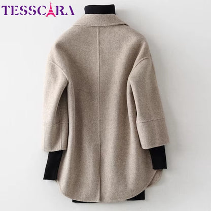 Women Autumn & Winter Soft Cashmere Basic Jacket Coat Female Wool Blend Overcoat Office Cloak Jackets Outerwear & Coats