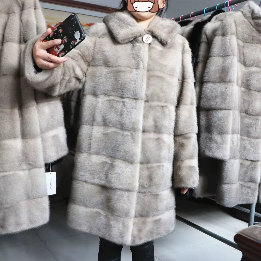 Real Mink Fur Coats Hooded New Mink Velvet Luxury Natural Women Winter Thick Loose Warm Outwear Plush Jacket Female