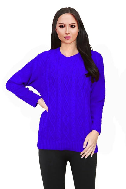 Women Long Sleeve Chunky Cable Knitted Crew Neck Winter Sweater Jumper Top