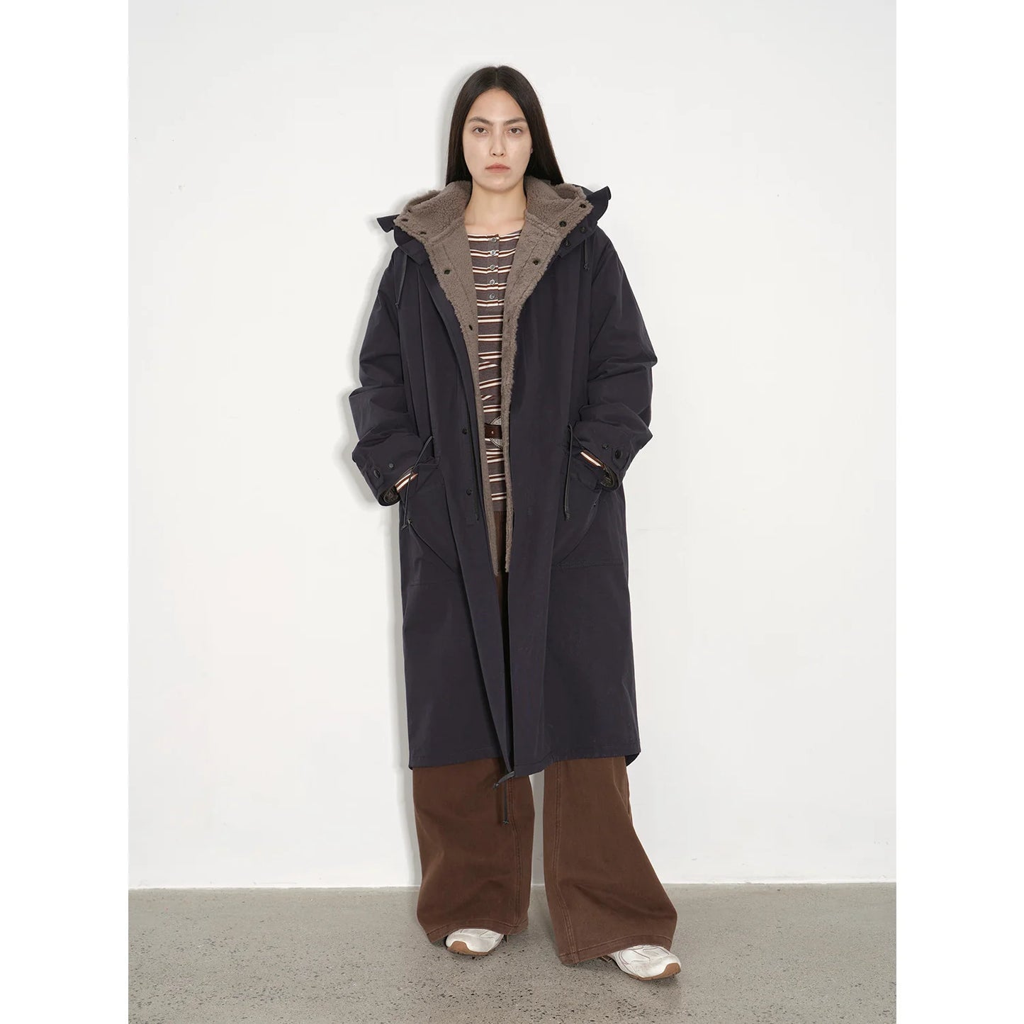 "Winter Institute" Windproof and Warm Drop Shoulder Large Version Long Hooded Detachable Liner Parka