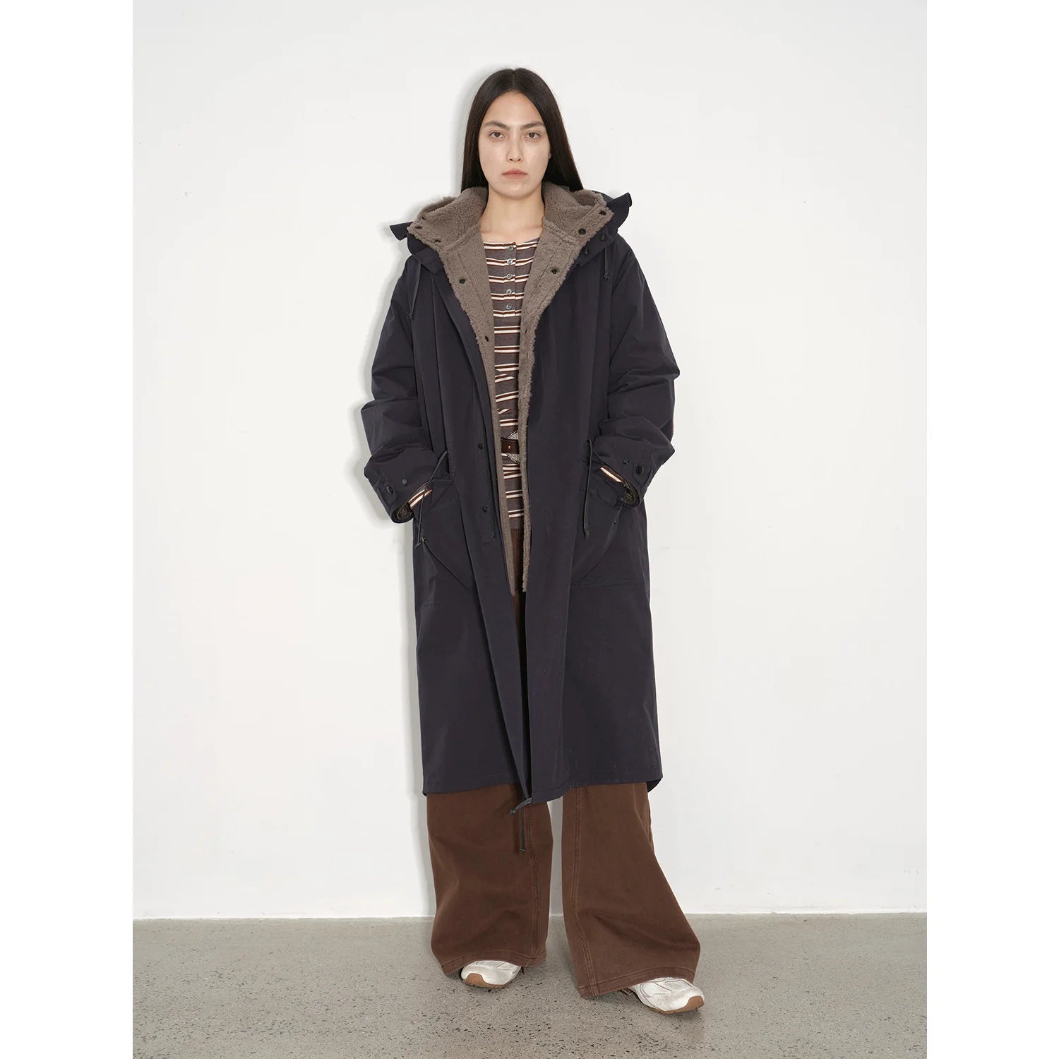 "Winter Institute" Windproof and Warm Drop Shoulder Large Version Long Hooded Detachable Liner Parka