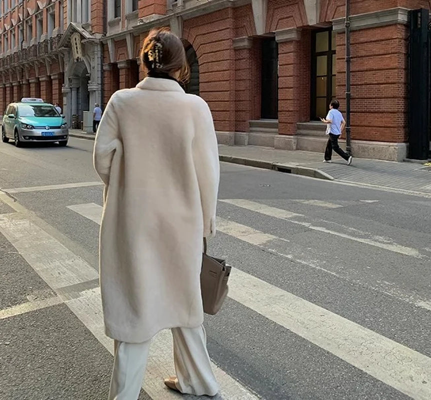 "Korean Drama Ace" Merino Mid-Length Sheepskin Coat