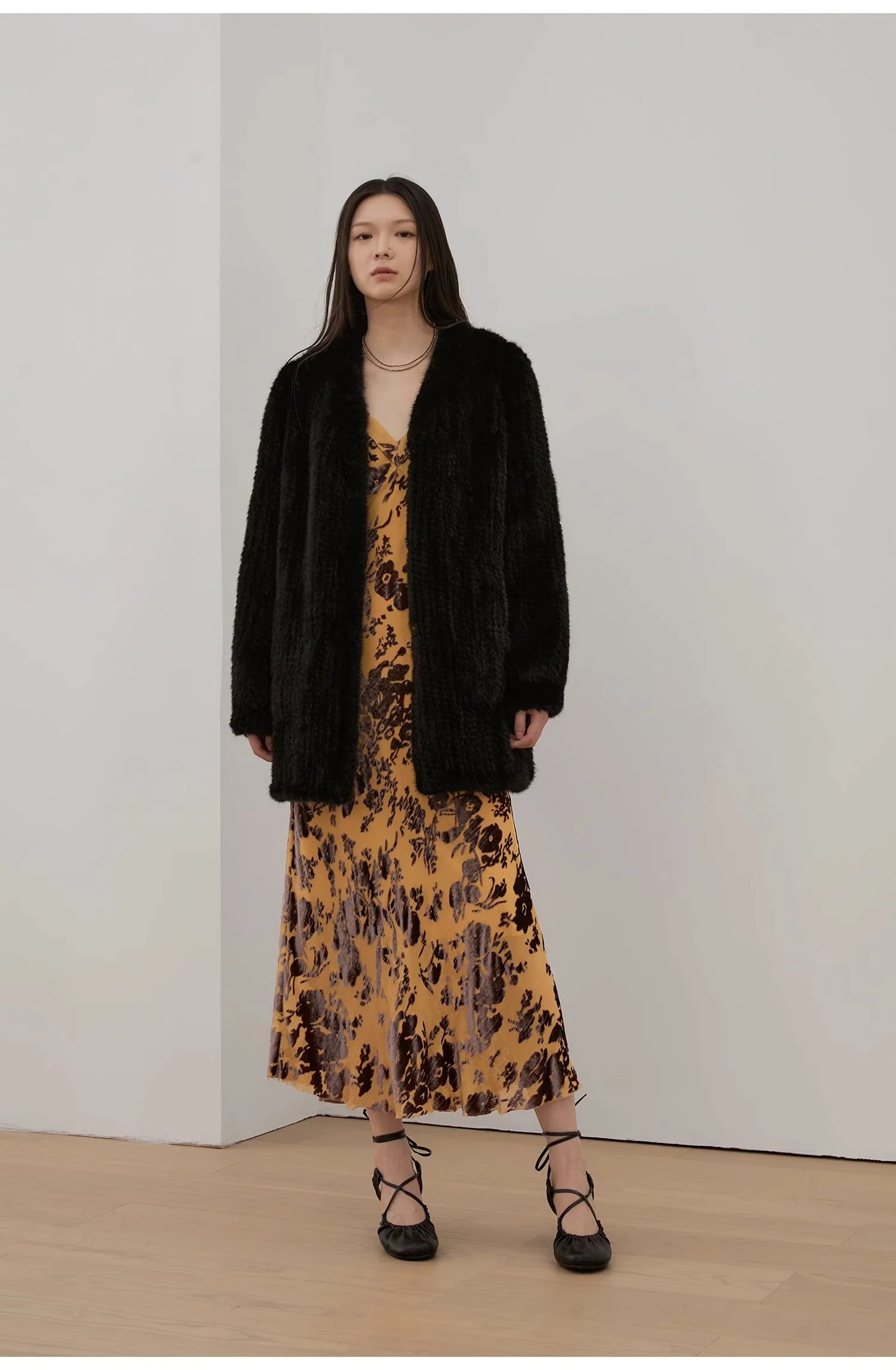 "Moon Serenade" High-Luxury Imported Velvet Mink Woven Fur Coat Mid-Length Mink Coat (Handmade)
