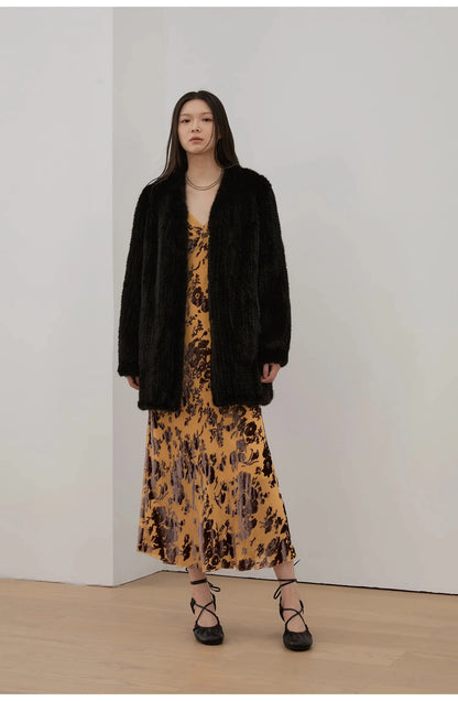 "Moon Serenade" High-Luxury Imported Velvet Mink Woven Fur Coat Mid-Length Mink Coat (Handmade)