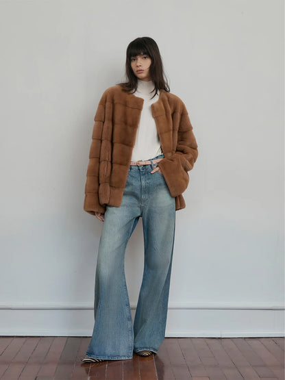 Vintage Clock Velvet Mink Fur Coat Winter