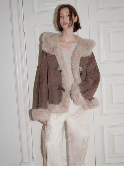 "Modern Weekend" Drop Shoulder Hooded Merino Wool Sheepskin Fur Coat Winter
