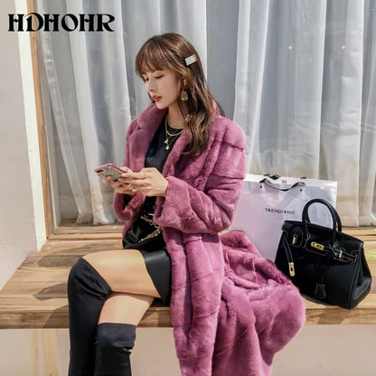 2025 Real Whole Mink Fur X-Long Coat Factory Direct Sale Winter Slim Warm Female Mink Fur Long Turn-Down Collar Jacket