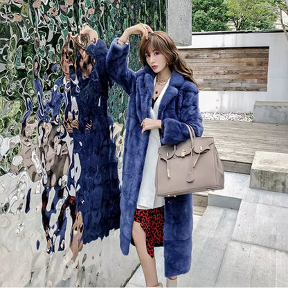 2025 Real Whole Mink Fur X-Long Coat Factory Direct Sale Winter Slim Warm Female Mink Fur Long Turn-Down Collar Jacket