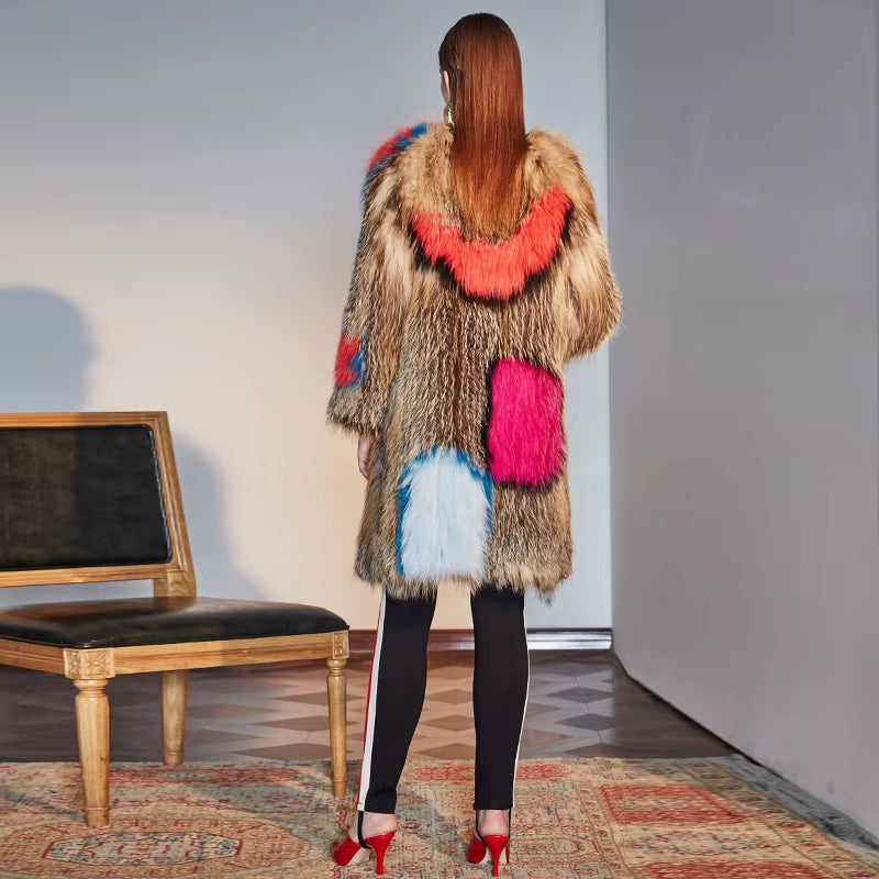 2019 Autumn Nature Fur Coat Jacket Fox Fur Knit Coat Winter Women Fur Fashion Pattern Fox Fur Medium Long Section Coats