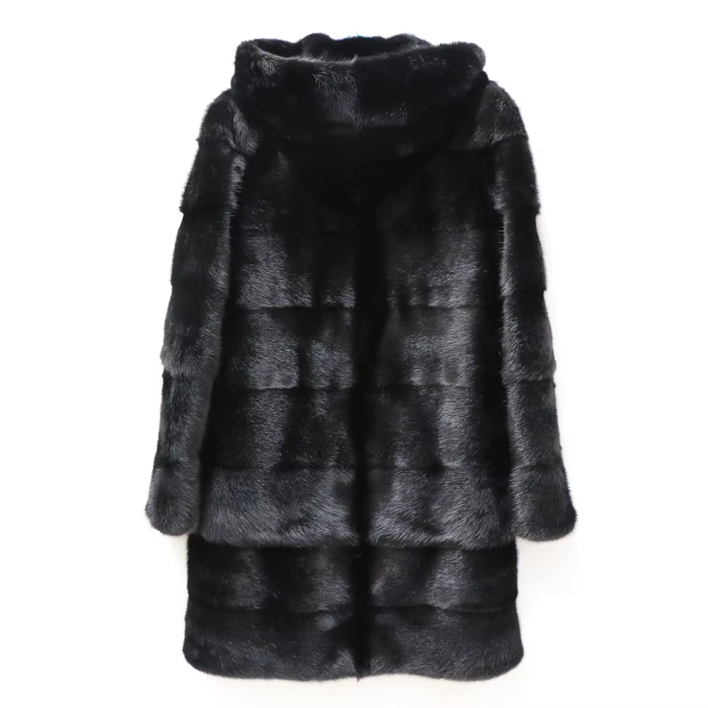 Real Mink Fur Coats Hooded New Mink Velvet Luxury Natural Women Winter Thick Loose Warm Outwear Plush Jacket Female