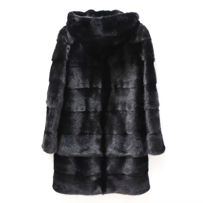 Real Mink Fur Coats Hooded New Mink Velvet Luxury Natural Women Winter Thick Loose Warm Outwear Plush Jacket Female