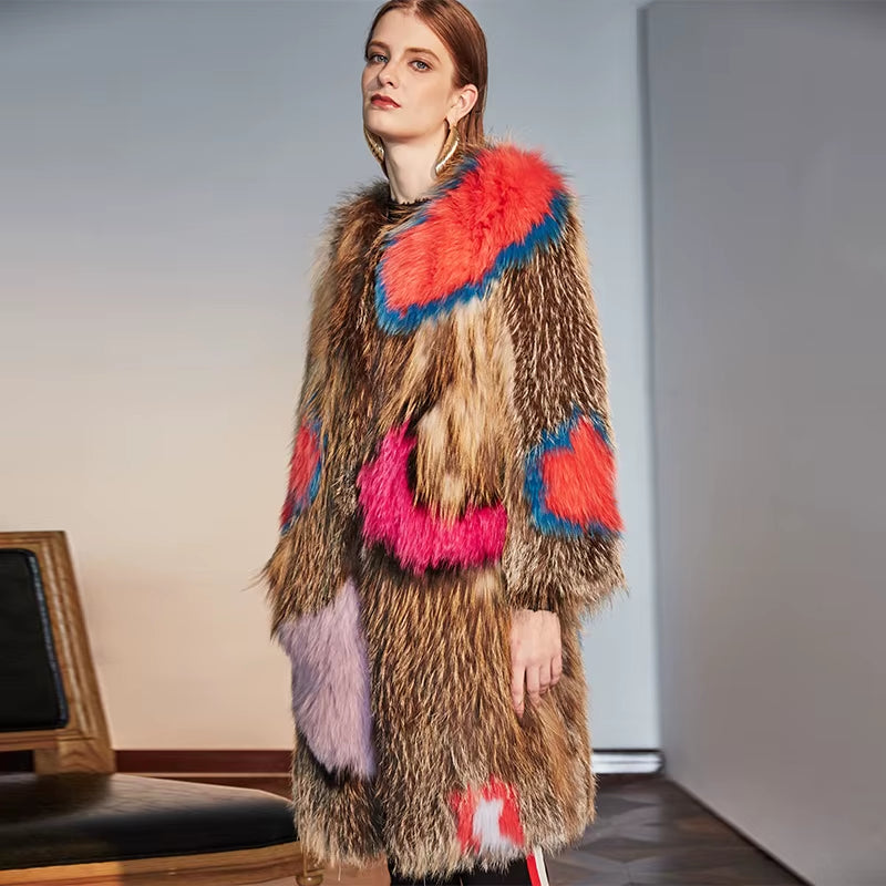 2019 Autumn Nature Fur Coat Jacket Fox Fur Knit Coat Winter Women Fur Fashion Pattern Fox Fur Medium Long Section Coats