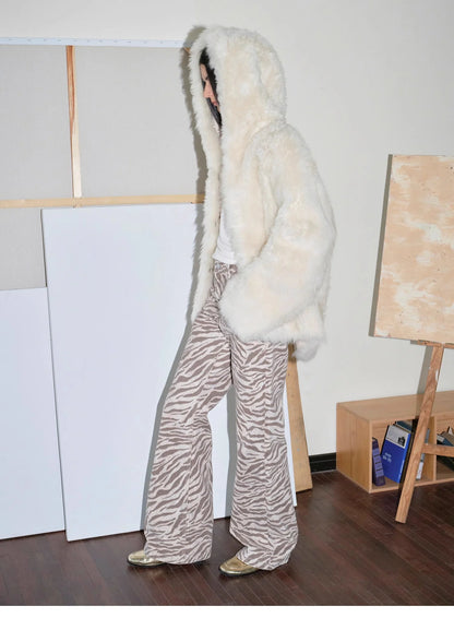 "Winter Snow" Lazy Silhouette Hooded Tuscan Curly Sheepskin Fur Coat Winter