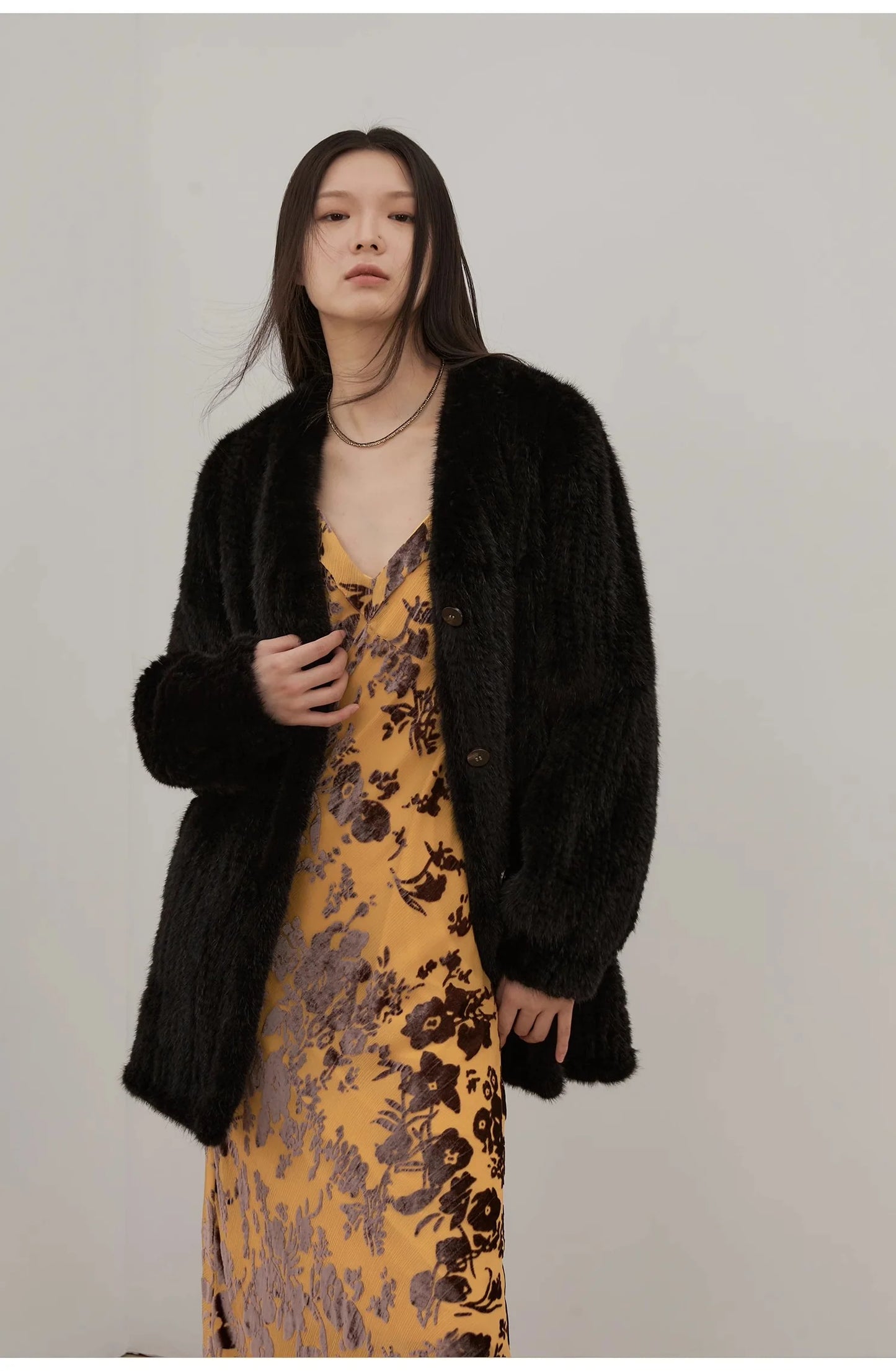 "Moon Serenade" High-Luxury Imported Velvet Mink Woven Fur Coat Mid-Length Mink Coat (Handmade)