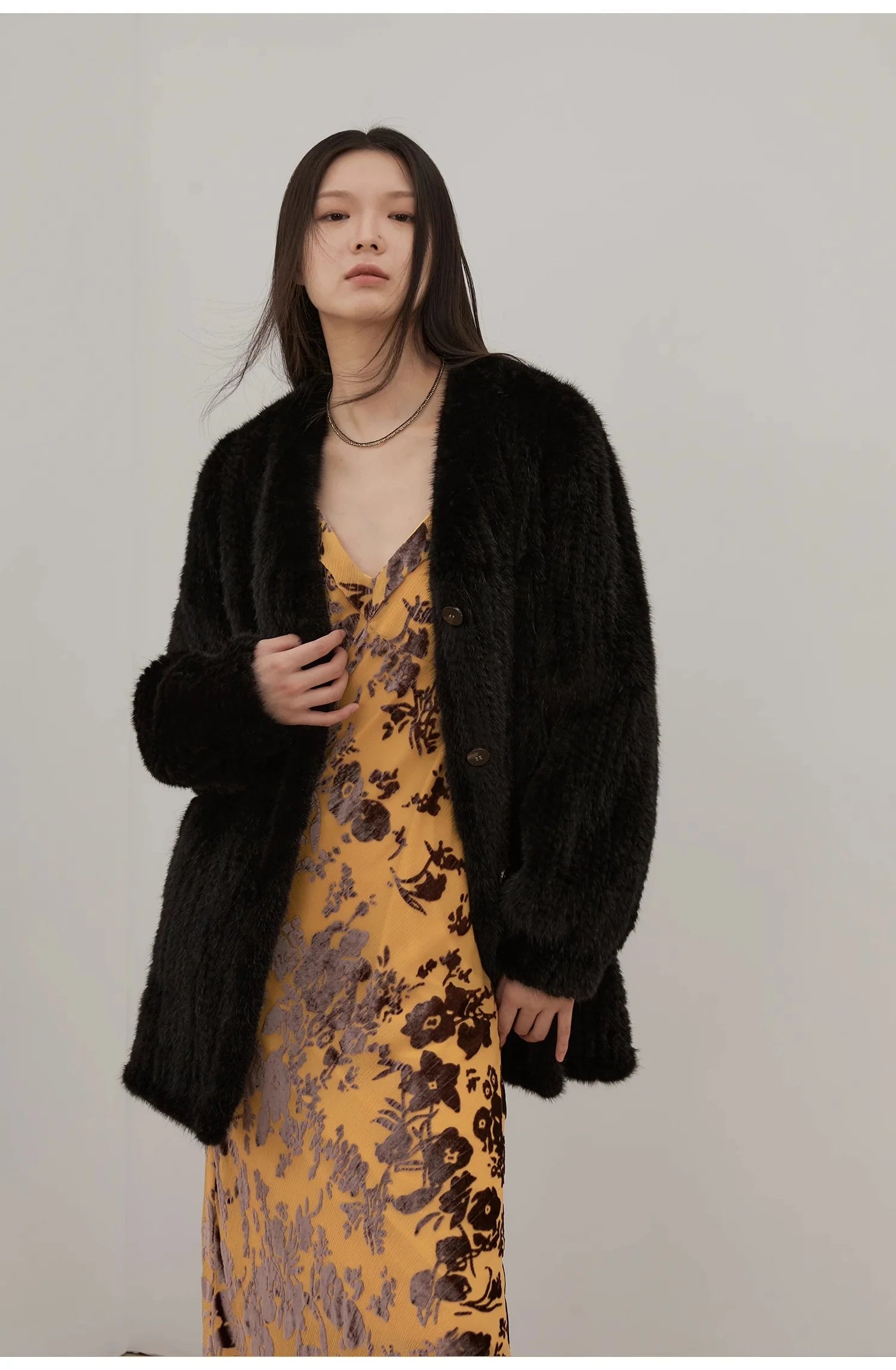 "Moon Serenade" High-Luxury Imported Velvet Mink Woven Fur Coat Mid-Length Mink Coat (Handmade)