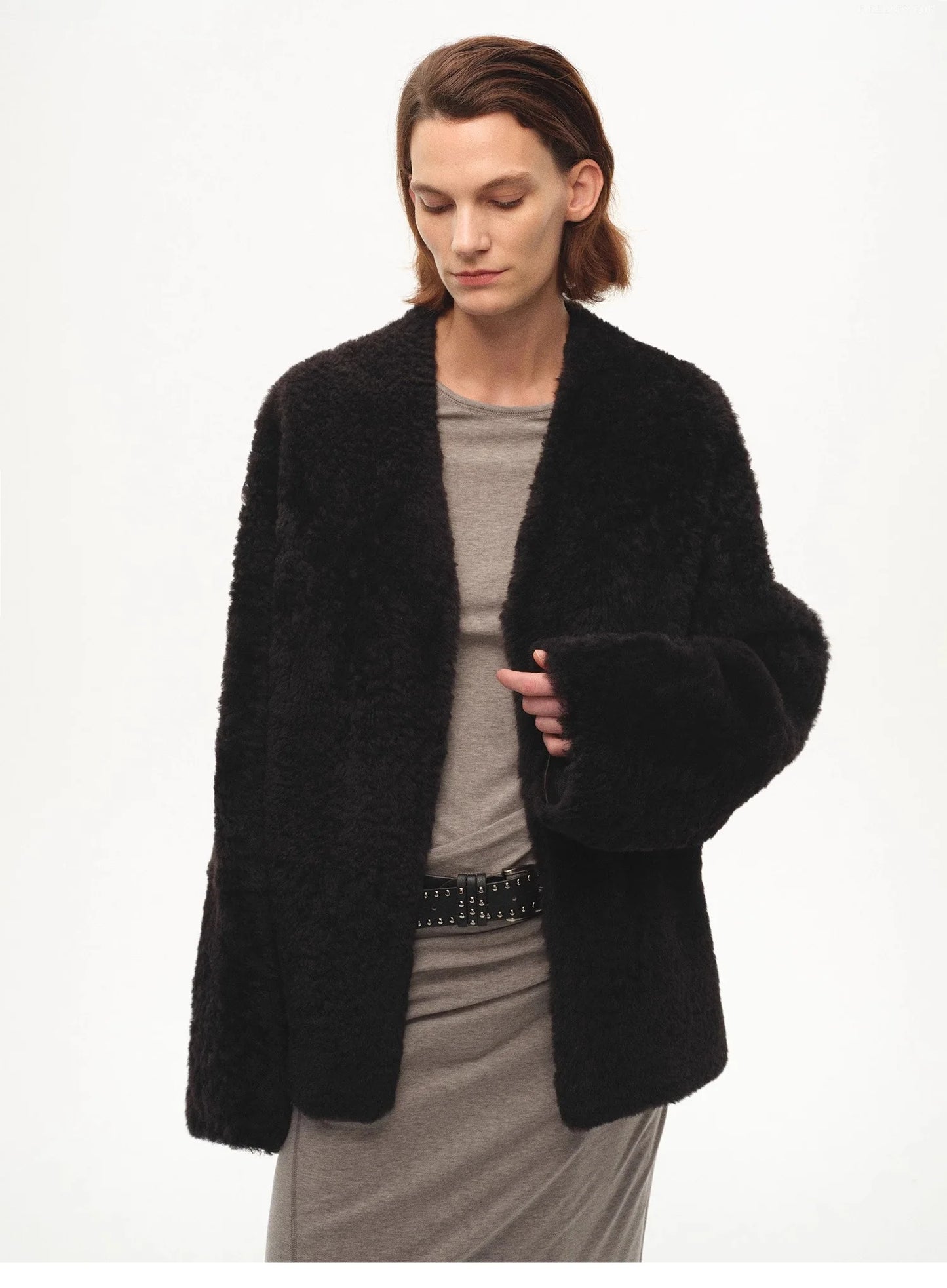 "Paris Night" Luxury Lightweight V-Neck Mid-Length Imported Ragone Sheepskin Fur Coat