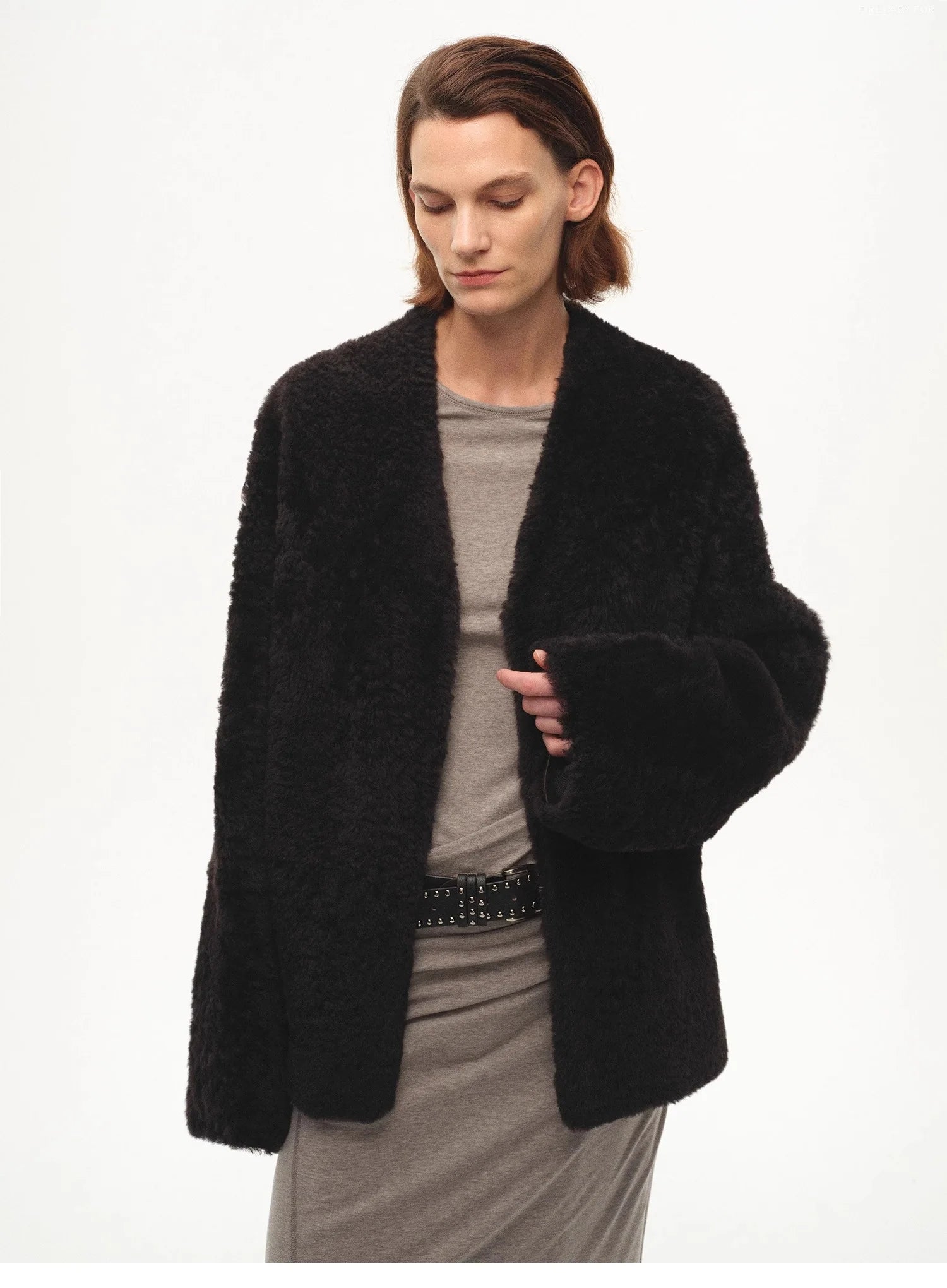 "Paris Night" Luxury Lightweight V-Neck Mid-Length Imported Ragone Sheepskin Fur Coat