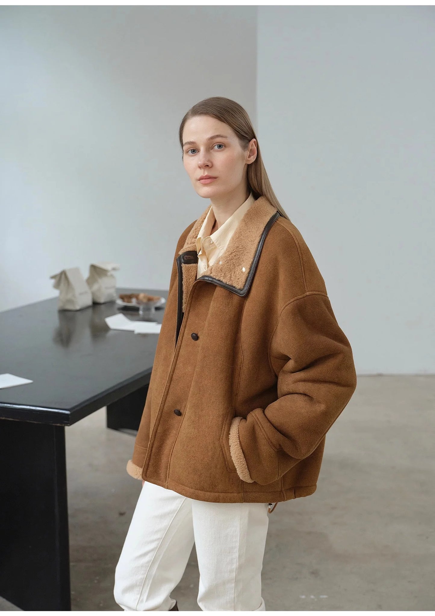 Fireladyfur Merino Wool Sheepskin Coat with Stand-Up Fur Collar"Knight'S Contract"