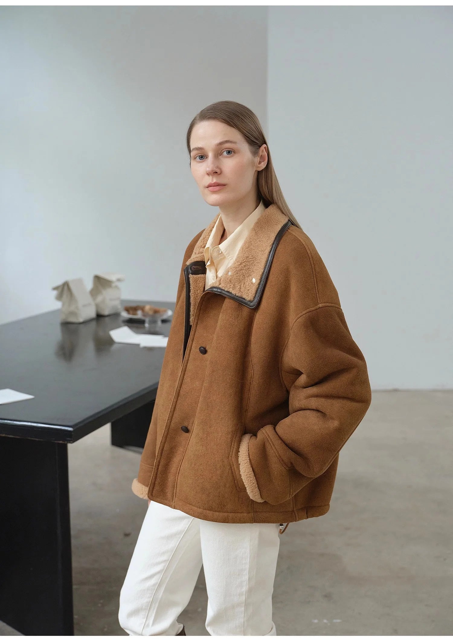 Fireladyfur Merino Wool Sheepskin Coat with Stand-Up Fur Collar"Knight'S Contract"