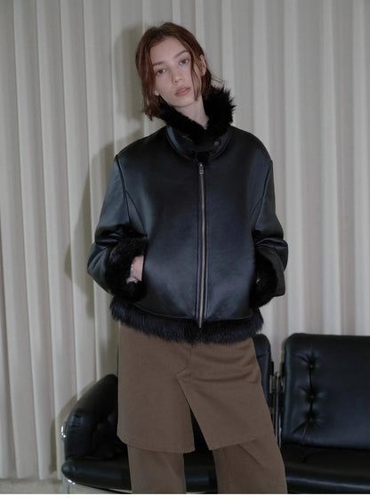 "Luxury and Elegance" Motorcycle Style Tuscan Sheepskin Short Fur Coat for Women