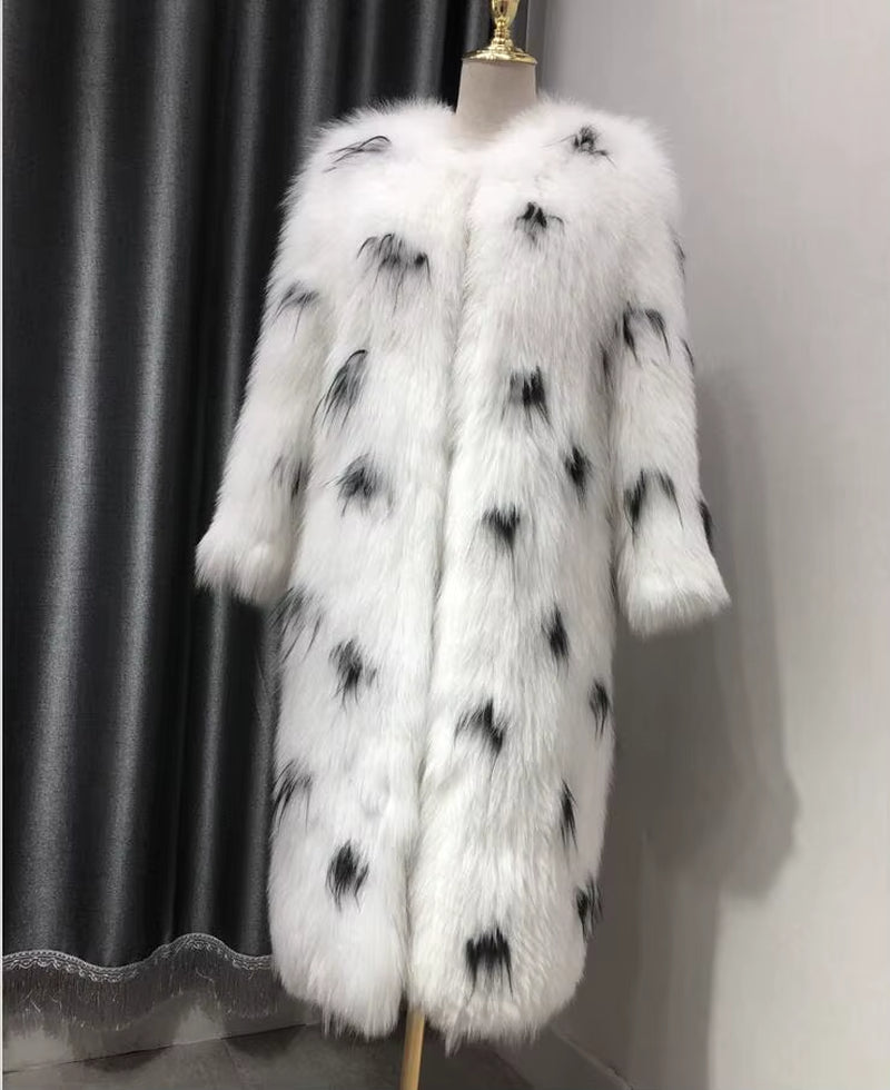 2019 Autumn Nature Fur Coat Jacket Fox Fur Knit Coat Winter Women Fur Fashion Pattern Fox Fur Medium Long Section Coats