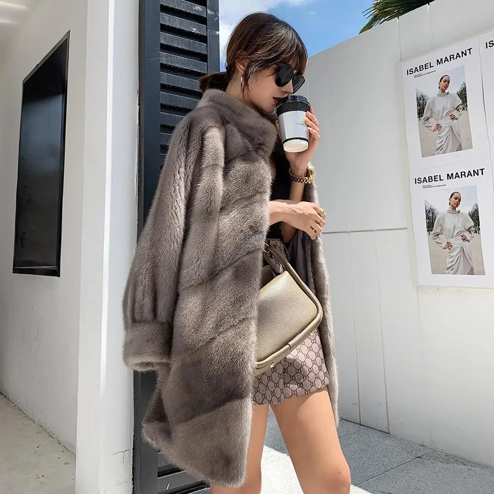 2025 New Import Real Mink Fur Coats Women High Quality Winter Warm Thick Natural Mink Fur Jackets Female Oversize