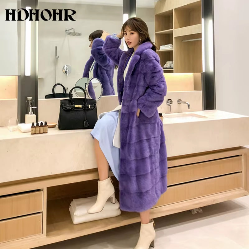 2025 Real Whole Mink Fur X-Long Coat Factory Direct Sale Winter Slim Warm Female Mink Fur Long Turn-Down Collar Jacket