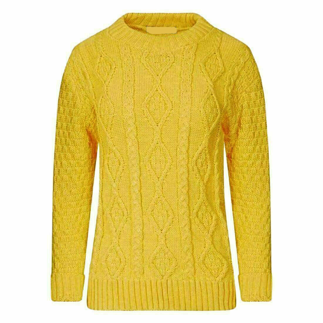 Women Long Sleeve Chunky Cable Knitted Crew Neck Winter Sweater Jumper Top