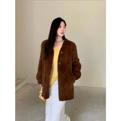 "Moon Serenade" High-Luxury Imported Velvet Mink Woven Fur Coat Mid-Length Mink Coat (Handmade)