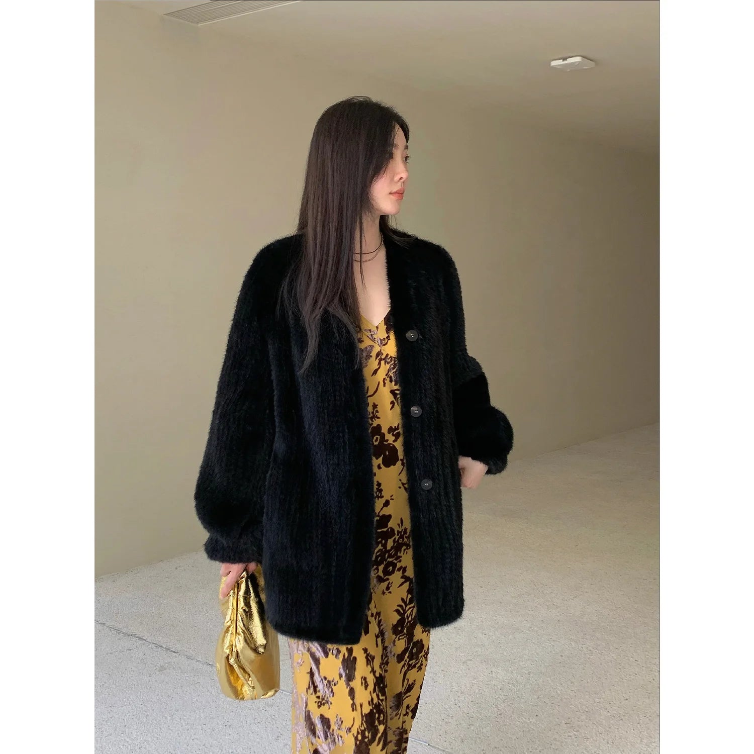 "Moon Serenade" High-Luxury Imported Velvet Mink Woven Fur Coat Mid-Length Mink Coat (Handmade)