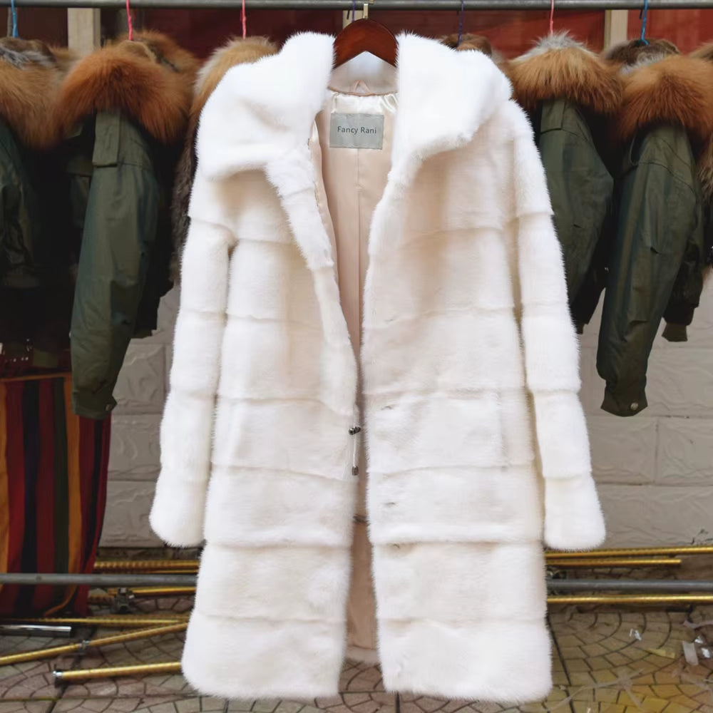 Real Mink Fur Coats Hooded New Mink Velvet Luxury Natural Women Winter Thick Loose Warm Outwear Plush Jacket Female