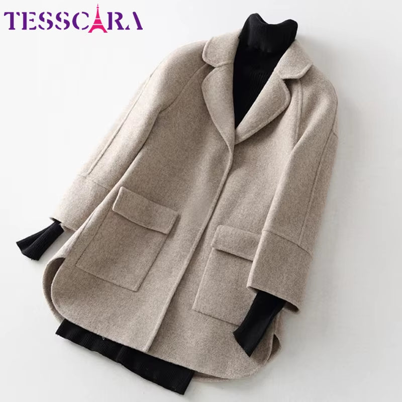 Women Autumn & Winter Soft Cashmere Basic Jacket Coat Female Wool Blend Overcoat Office Cloak Jackets Outerwear & Coats